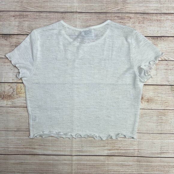 Princess Polly White Ribbed Lettuce Edge Cropped Baby Tee Size 8 Medium - Picture 5 of 11